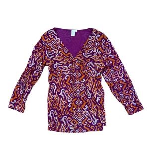 WinterSilks Vintage Babydoll Top Purple Orange Ikat Silk Blend Small y2k